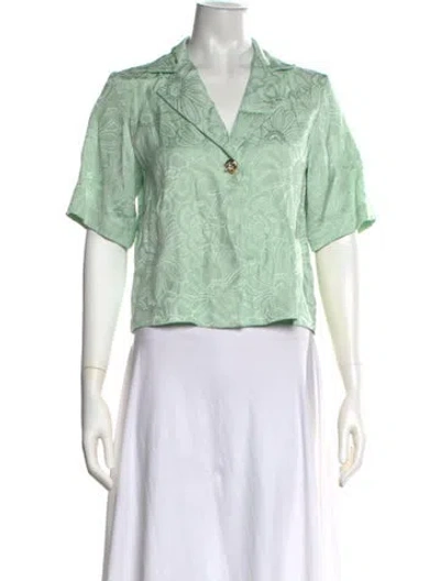 Pre-owned Sandro Linen Floral Print Blouse In Green