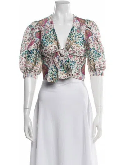 Pre-owned Sandro Linen Floral Print Blouse In Multi