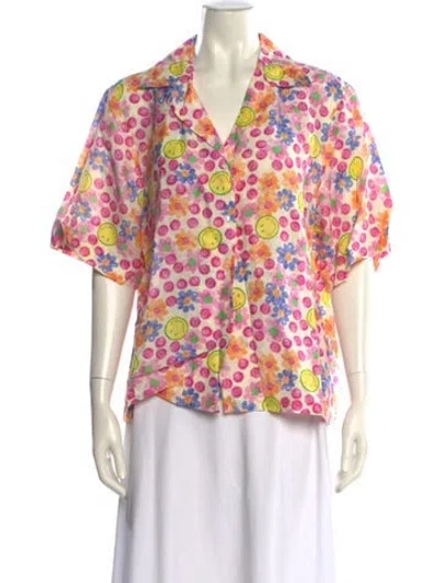 Pre-owned Sandro Linen Floral Print Blouse In Pink