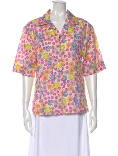 Pre-owned Sandro Linen Floral Print Blouse In Pink