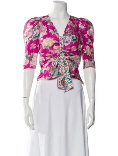 Pre-owned Sandro Linen Floral Print Blouse In Pink