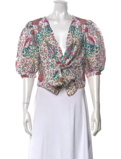 Pre-owned Sandro Linen Floral Print Blouse In Pink