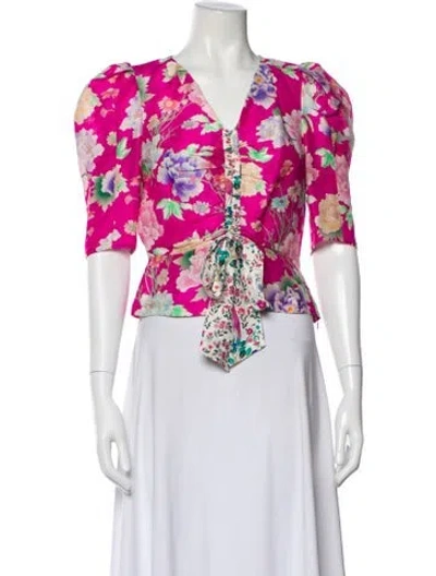 Pre-owned Sandro Linen Floral Print Blouse In White