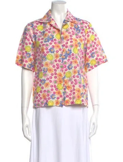 Pre-owned Sandro Linen Graphic Print Top In Neutral