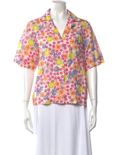 Pre-owned Sandro Linen Graphic Print Top In Pink