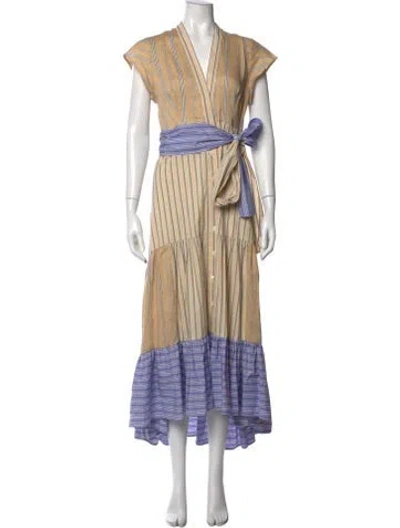 Pre-owned Sandro Linen Long Dress In Blue/neutrals