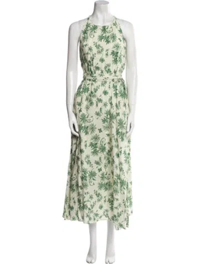 Pre-owned Sandro Linen Long Dress In Green