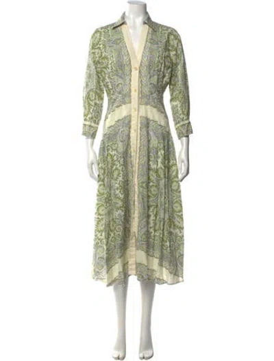 Pre-owned Sandro Linen Long Dress In Green
