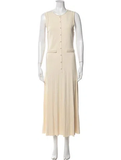 Pre-owned Sandro Linen Long Dress In Neutral