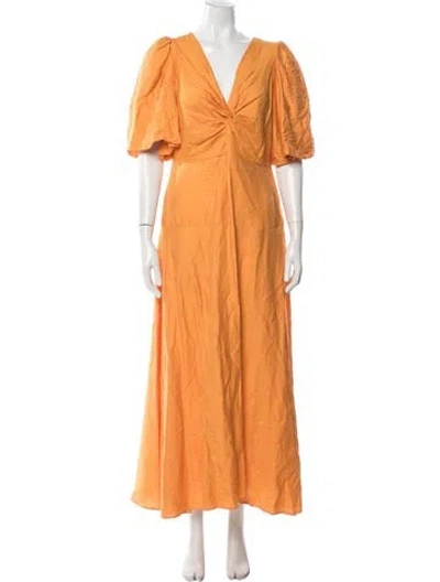 Pre-owned Sandro Linen Long Dress In Orange