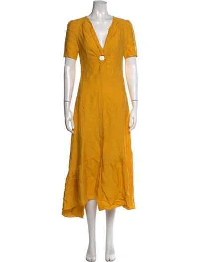 Pre-owned Sandro Linen Long Dress In Yellow