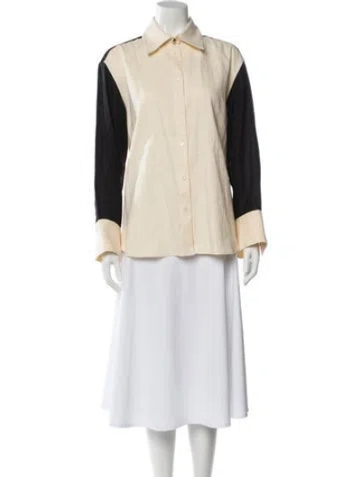 Pre-owned Sandro Linen Long Sleeve Blouse W/ Tags In Neutral