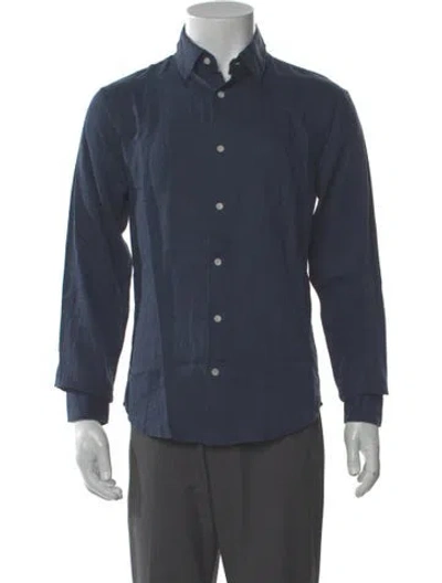 Pre-owned Sandro Linen Long Sleeve Dress Shirt W/ Tags In Blue