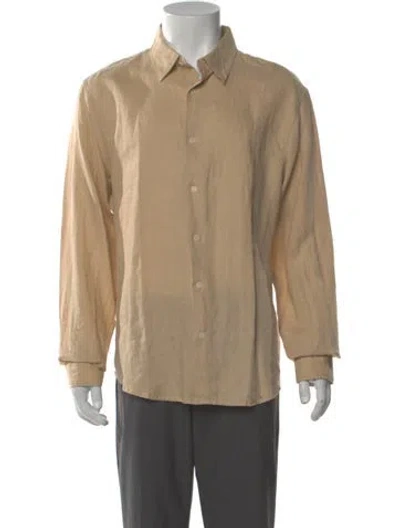 Pre-owned Sandro Linen Long Sleeve Dress Shirt W/ Tags In Neutral