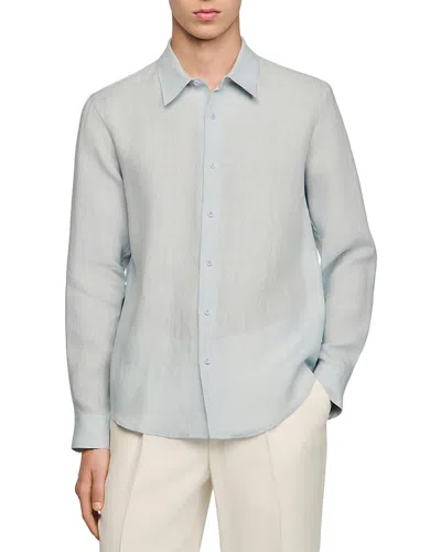Sandro Linen Long Sleeve Shirt In Gray