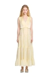 Sandro Womens V-neck Pleated-skirt Woven Maxi Dress Naturels In Light Yellow