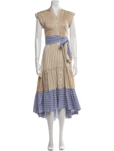 Pre-owned Sandro Linen Midi Length Dress In Neutrals
