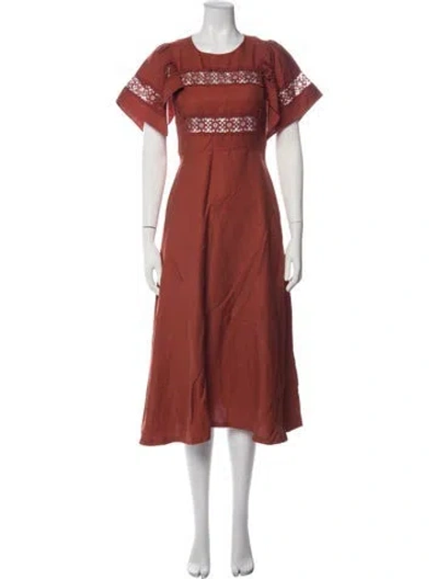 Pre-owned Sandro Linen Midi Length Dress In Orange