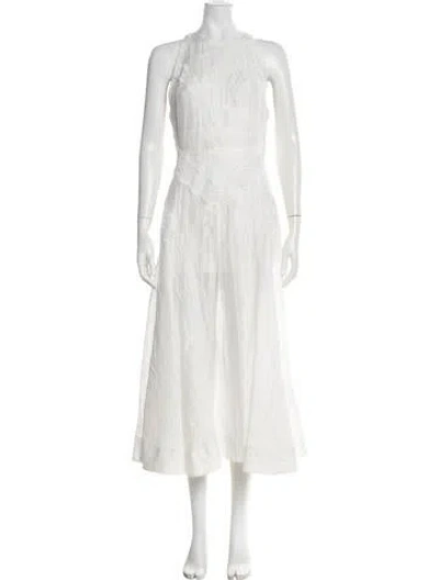 Pre-owned Sandro Linen Midi Length Dress In White