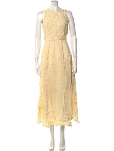 Pre-owned Sandro Linen Midi Length Dress In Yellow