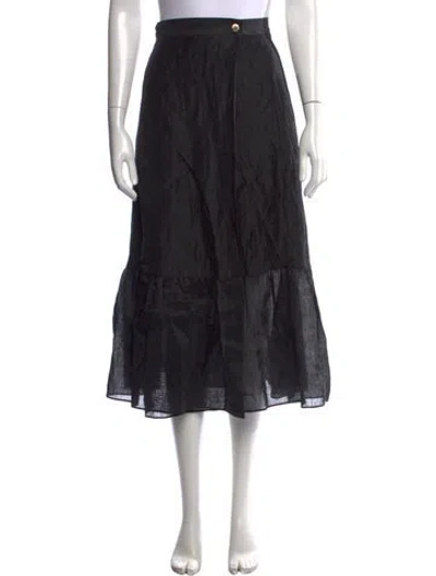 Pre-owned Sandro Linen Midi Length Skirt In Black