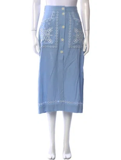 Pre-owned Sandro Linen Midi Length Skirt In Blue