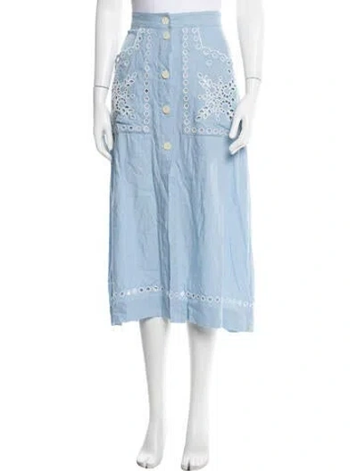 Pre-owned Sandro Linen Midi Length Skirt In Blue