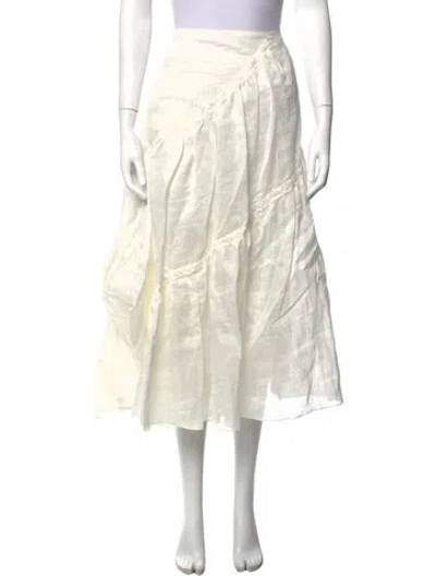Pre-owned Sandro Linen Midi Length Skirt W/ Tags In Neutrals/white