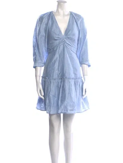 Pre-owned Sandro Linen Mini Dress In Blue