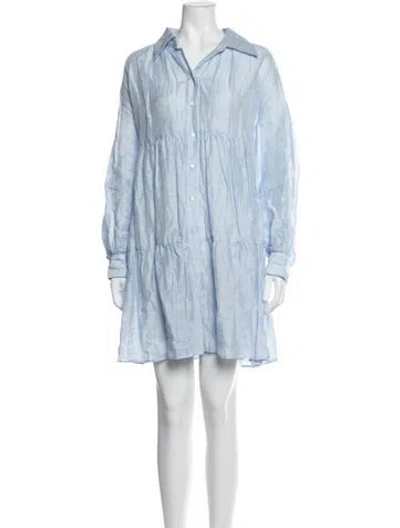 Pre-owned Sandro Linen Mini Dress In Blue