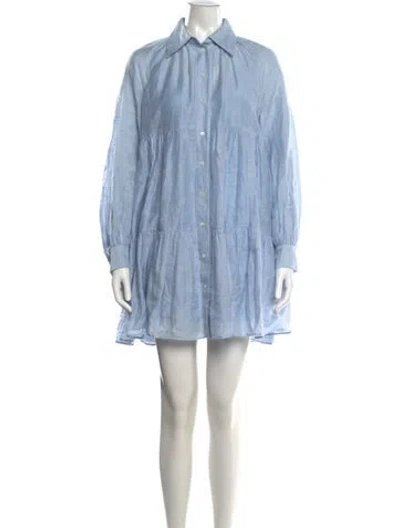 Pre-owned Sandro Linen Mini Dress In Blue