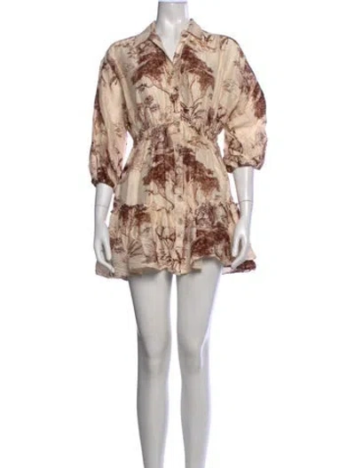 Pre-owned Sandro Linen Mini Dress In Brown/neutrals