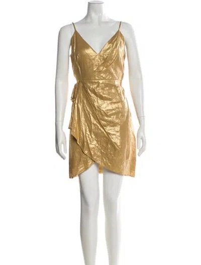 Pre-owned Sandro Linen Mini Dress In Gold