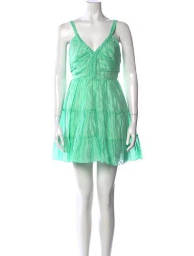 Pre-owned Sandro Linen Mini Dress In Green