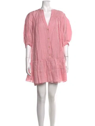 Pre-owned Sandro Linen Mini Dress In Pink