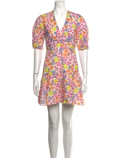 Pre-owned Sandro Linen Mini Dress In Pink/white
