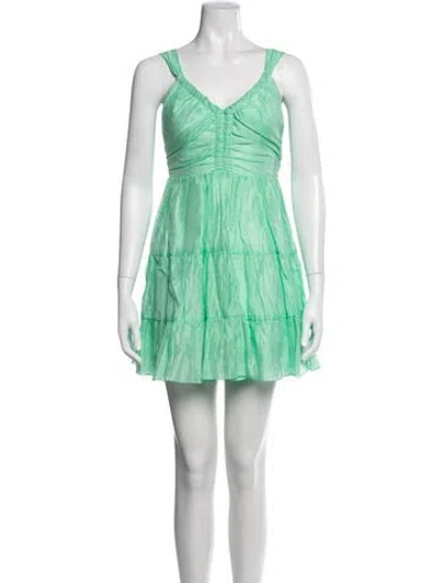 Pre-owned Sandro Linen Mini Dress W/ Tags In Green