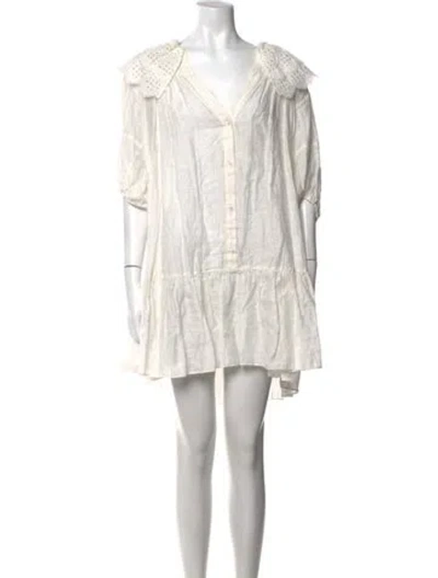 Pre-owned Sandro Linen Mini Dress In White