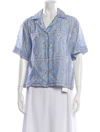 Pre-owned Sandro Linen Paisley Print Blouse In Blue