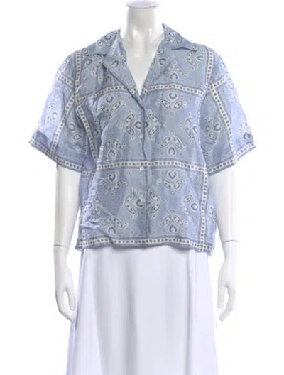 Pre-owned Sandro Linen Paisley Print Blouse In Blue