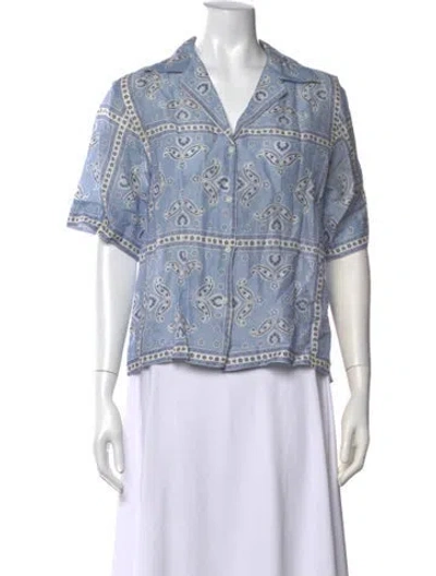 Pre-owned Sandro Linen Paisley Print Blouse In Blue