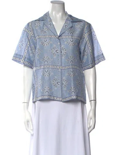Pre-owned Sandro Linen Paisley Print Blouse In Blue