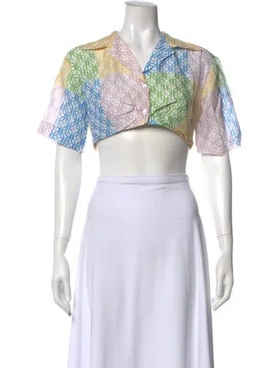 Pre-owned Sandro Linen Patterned Crop Top In Blue