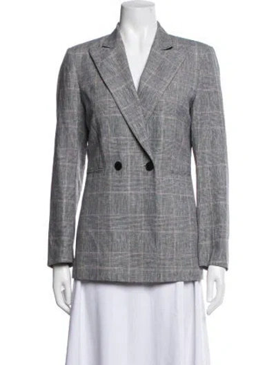 Pre-owned Sandro Linen Plaid Print Blazer In Blue