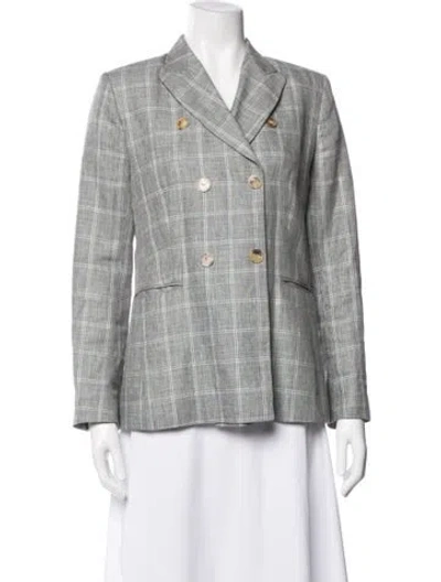 Pre-owned Sandro Linen Plaid Print Blazer In Gray