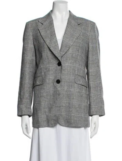 Pre-owned Sandro Linen Plaid Print Blazer In Gray