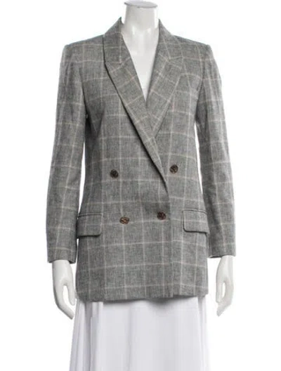 Pre-owned Sandro Linen Plaid Print Blazer In Grey