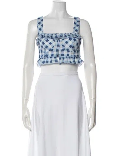 Pre-owned Sandro Linen Plaid Print Crop Top In White