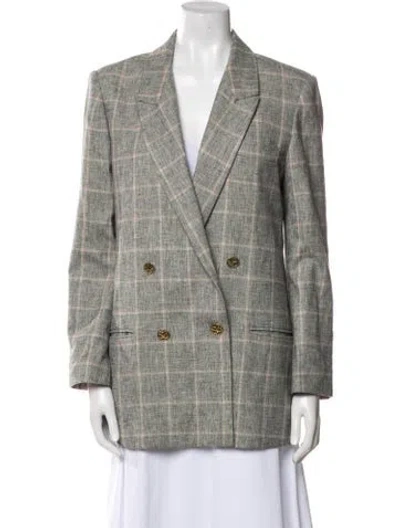 Pre-owned Sandro Linen Plaid Print Peacoat In Gray