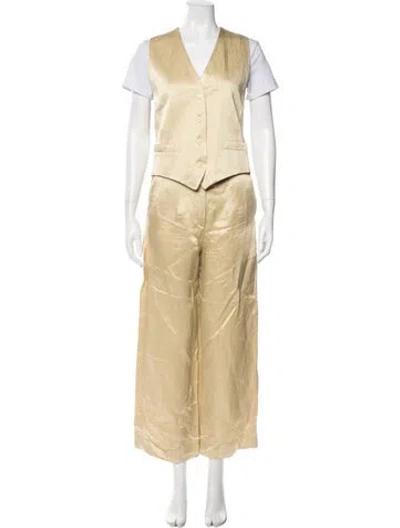 Pre-owned Sandro Linen Pleated Accents Pant Set In White